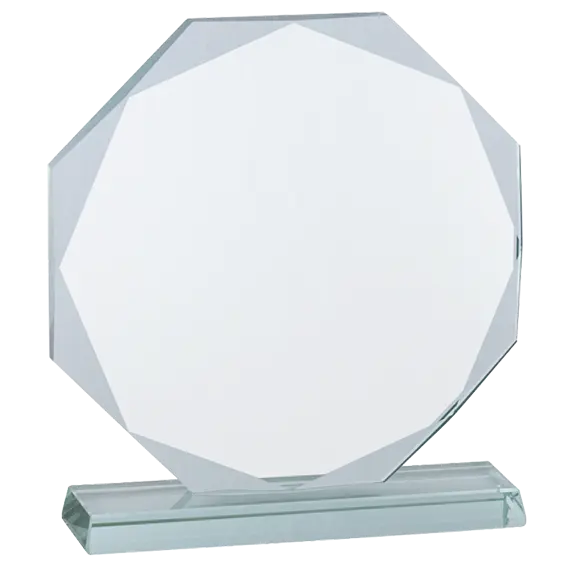 Clear glass award with a faceted edge