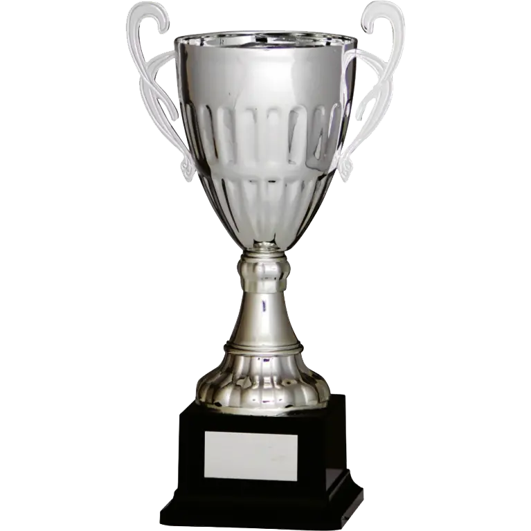 Silver handled cup on a black presentation base