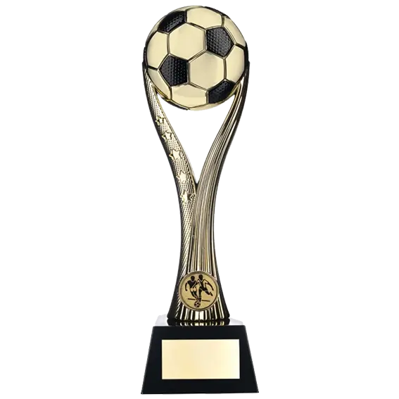 Gold and black two-tone football trophy