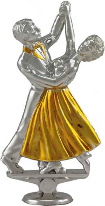 Ballroom Dance Couple in Bright Silver with Gold Trim