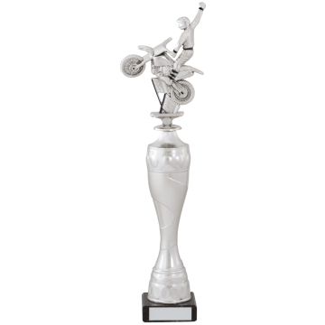 Bright Silver Motor Cycle on Stem and Marble base in 5 sizes