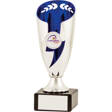 All Activity with Bright Silver Abstract Top with Blue Trim and 1" Centre Marble Base in 2 sizes