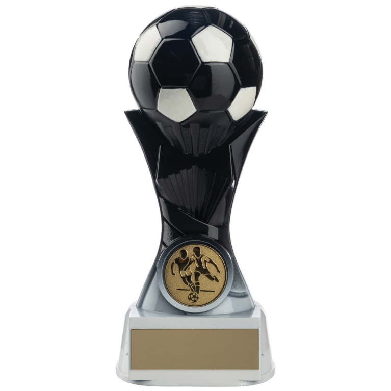 Two Tone Football Ball on Stand  in Black and  Silver 3 Sizes