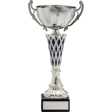 All Activity with Bright Silver Cup and Stem with Blue Trim Marble Base in 5 sizes