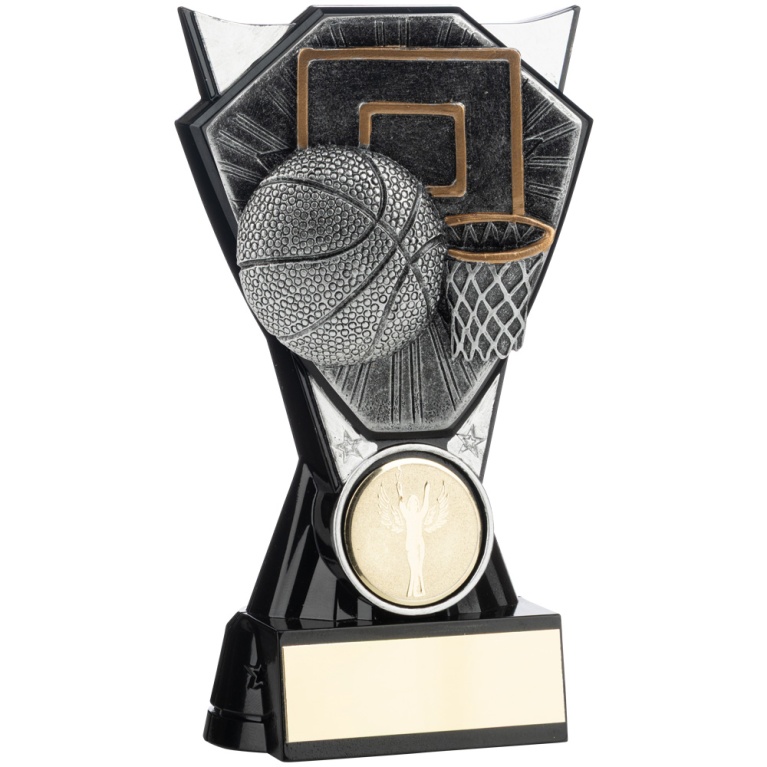 Two Tone Stand  Basketball Ball and Net   Silver and Black 4 sizes