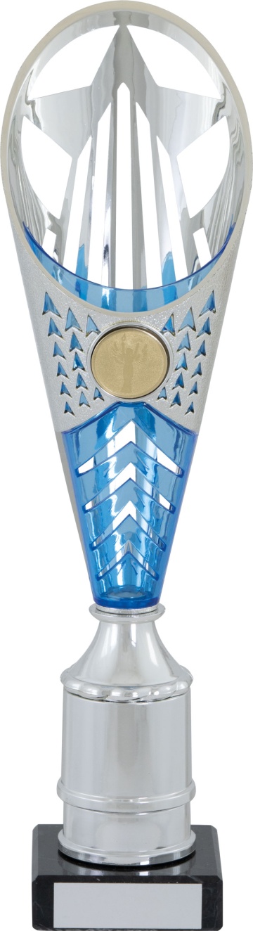 All Activity with Bright Silver Abstract Top with Blue Trim on Marble Base in 3 sizes