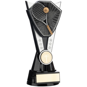 Two Tone Stand  Raquet and Ball   Silver and Black 4 sizes