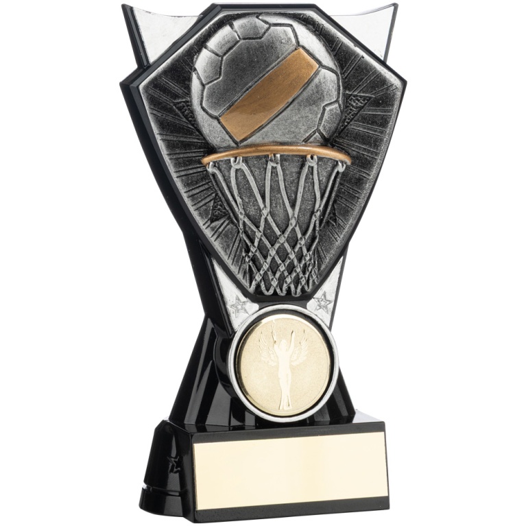 Two Tone Stand Netball Ball and Net   Silver  and Black  4 sizes