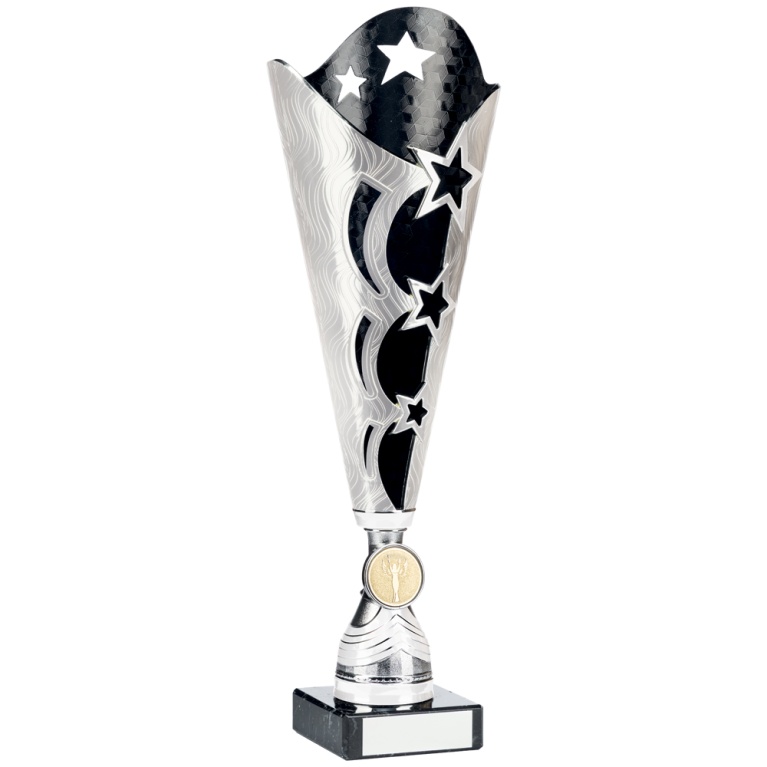 Bright Silver and Black Cup Trophy  in 3 sizes