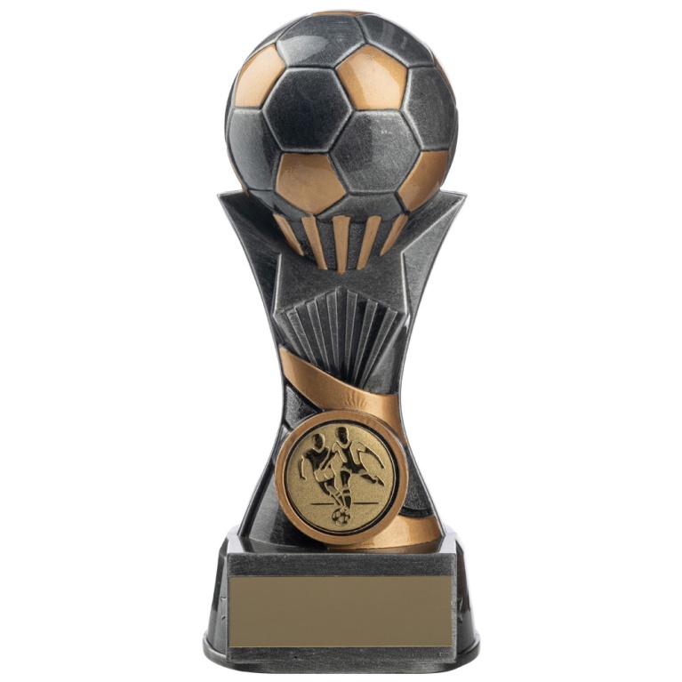 Two Tone Football Ball on Stand  in Ant.Silver  and Gold 3 Sizes