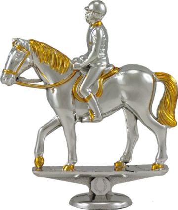 Horse and Rider in Bright Silver with Gold Trim