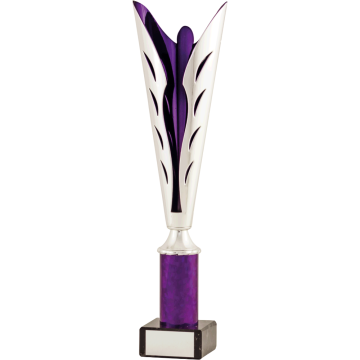 Abstract All Activity with Bright Silver Top with Purple Trim and Column on Marble Base in 5 sizes