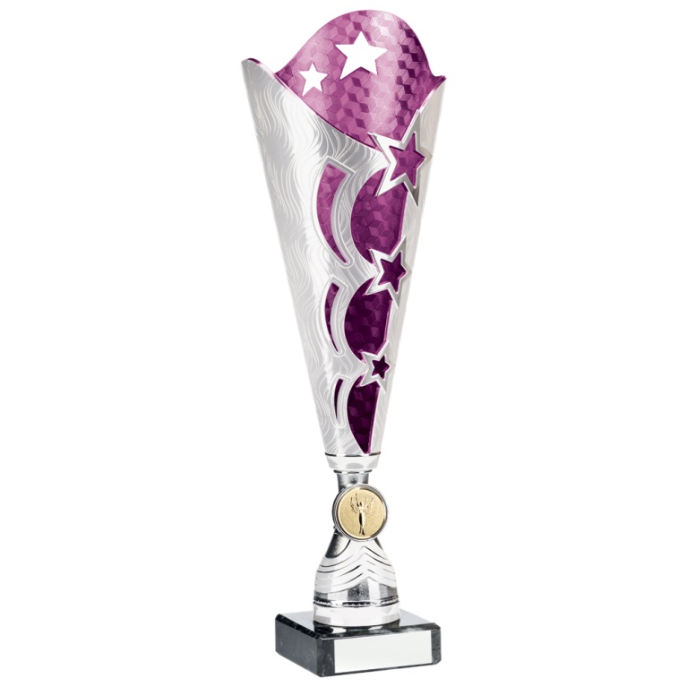 Bright Silver and Purple Cup Trophy  in 3 sizes