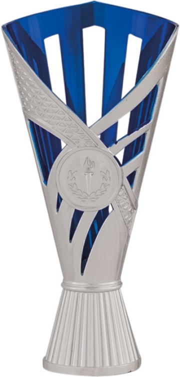Bright Silver Cup/Riser with Blue Trim 2 sizes