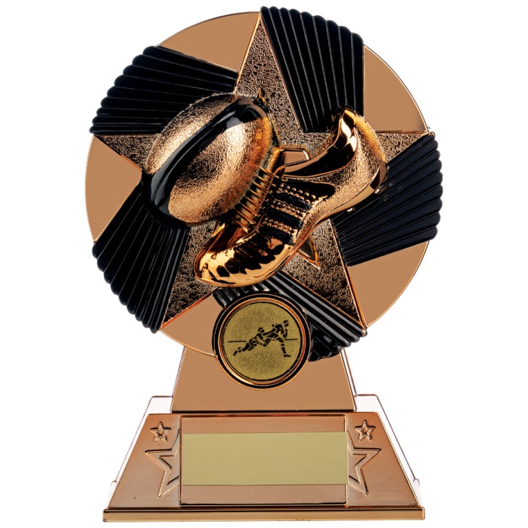 Two Tone Rugby Boot and Ball Stand in Bright Bronze and Black 3 colours