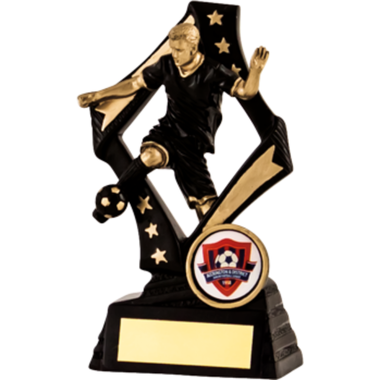 Football Award in Black Gold for 1" Centre in 4 sizes