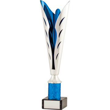 Abstract All Activity with Bright Silver Top with Blue Trim and Column on Marble Base in 5 sizes