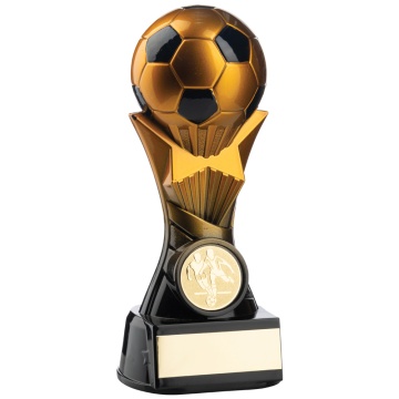 Two Tone Football Ball on Stand  in Ant.Gold   and Black 3 Sizes