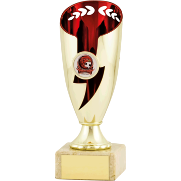 All Activity with Bright Gold Abstract Top with Red Trim and 1" Centre Marble Base in 2 sizes