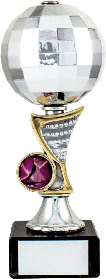 Disco Ball Award with Silver Gold Top with 1 " Centre on Marble Base in 8 sizes