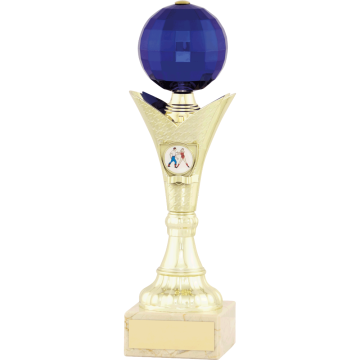 Disco Ball Award with Blue Top Gold Trim with 1 " Centre on Marble Base in 7 sizes