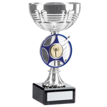 Bright Silver and Blue  Cup Trophy  in 3 sizes