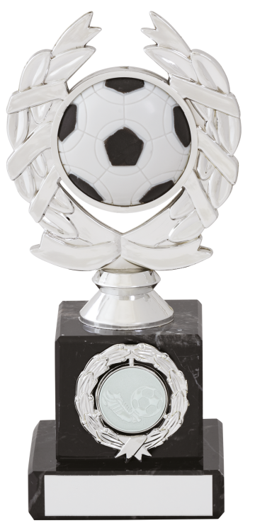 Bright Silver Football top on marble Base for 2" centre 5 sizes