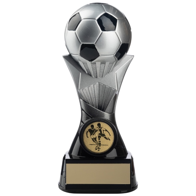 Two Tone Football Ball on Stand  in Ant.Silver and Black 3 Sizes