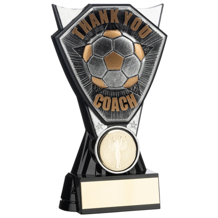 Two Tone  Stand Ant.Silver and Black Football Thank You Coach 4 sizes