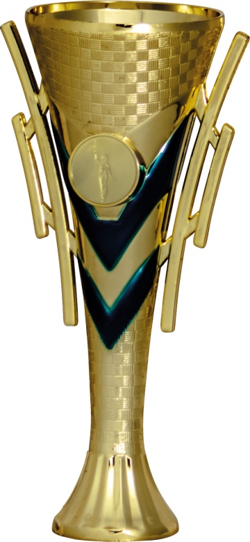 Bright Gold Cup/Riser with Blue Trim and Handles 2 sizes