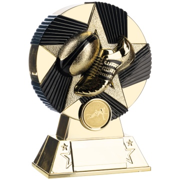 Two Tone Rugby Boot and Ball Stand in Bright Gold and Black 3 colours