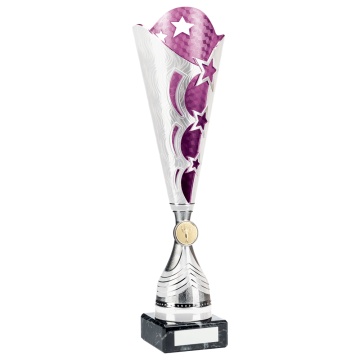 Bright Silver and Purple Cup Trophy  in 3 sizes