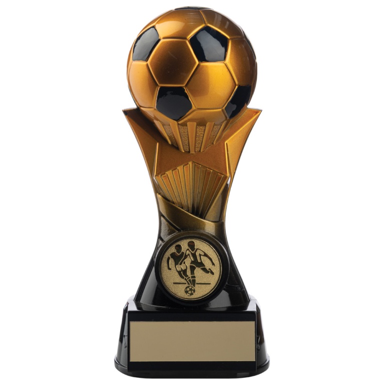 Two Tone Football Ball on Stand  in Ant.Gold   and Black 3 Sizes