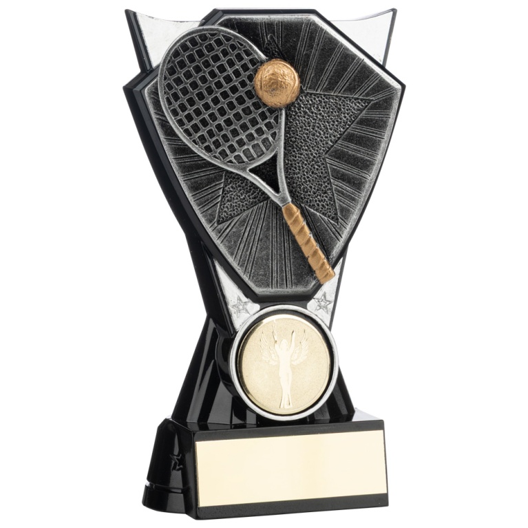 Two Tone Stand  Raquet and Ball   Silver and Black 4 sizes