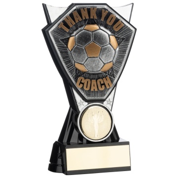 Two Tone  Stand Ant.Silver and Black Football Thank You Coach 4 sizes