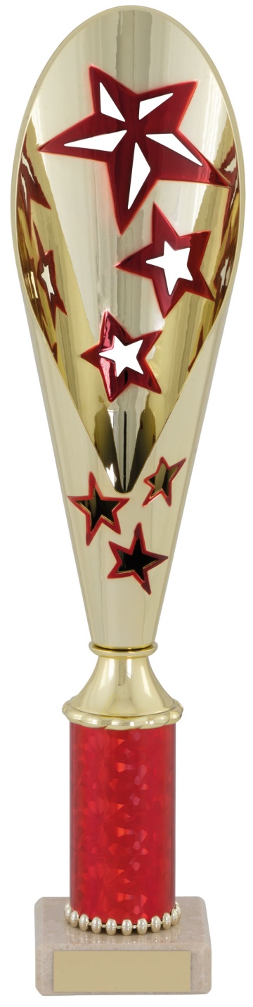 All Activity in Bright Gold with Laser Cut Top and Red Trim on Marble Base in 4 sizes