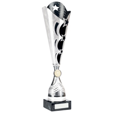Bright Silver and Black Cup Trophy  in 3 sizes