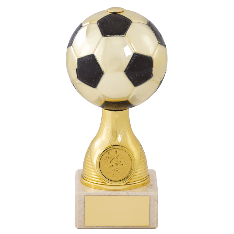 Bright Gold Football Ball on stem with Marble Base for 1" centre 3 sizes