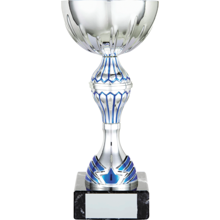 All Activity with Bright Gold Bowl and 2 colour Stem with Blue Trim 1" Centre Marble Base in 7 sizes