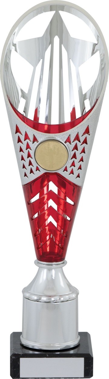 All Activity with Bright Silver Abstract Top with Red Trim on Marble Base in 3 sizes