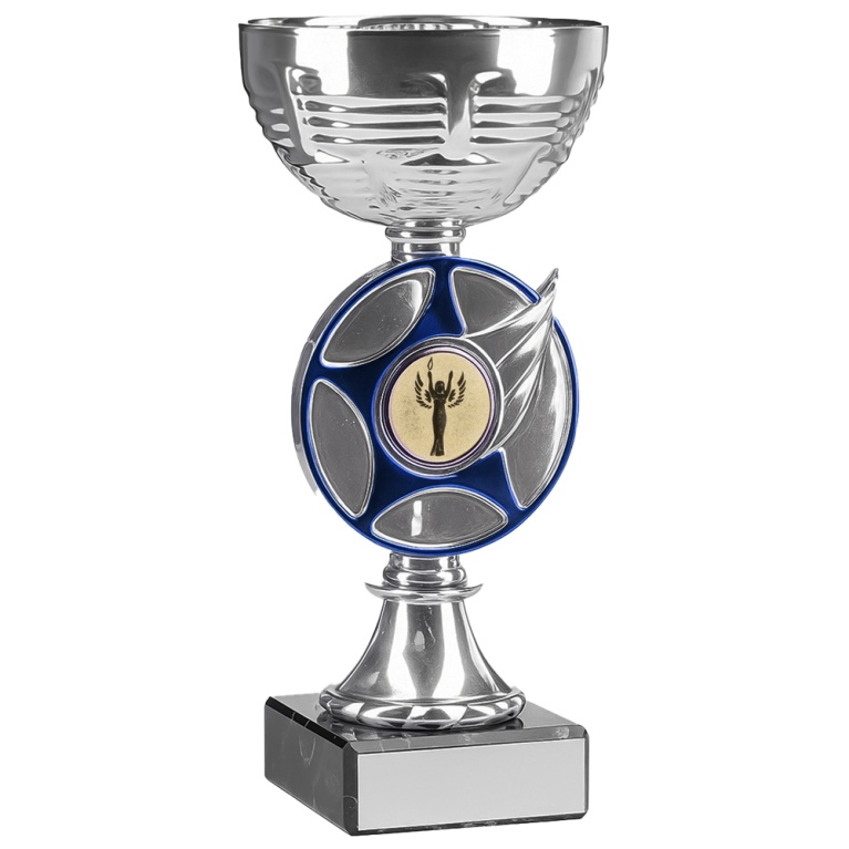 Bright Silver and Blue  Cup Trophy  in 3 sizes