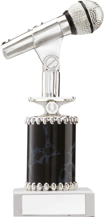 Music and Dance Microphone Award Bright Silver and Black Trim on Marble Base in 4 sizes