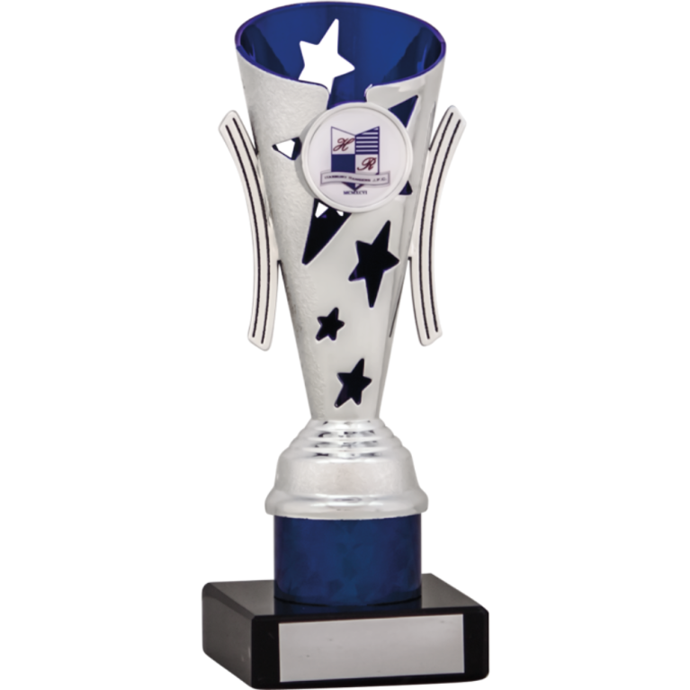 All Activity with Bright Silver Top with Blue Trim and Column on Marble Base in 6 sizes