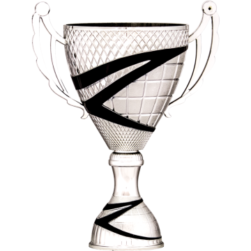 Bright Silver Cup/Riser with Handles and Black Trim Blue Trim 4 sizes