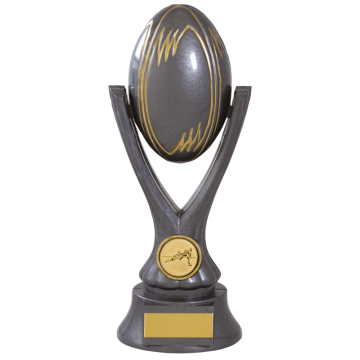 Antique Silver Rugby Ball and Boot with Gold Highlights in 3 sizes