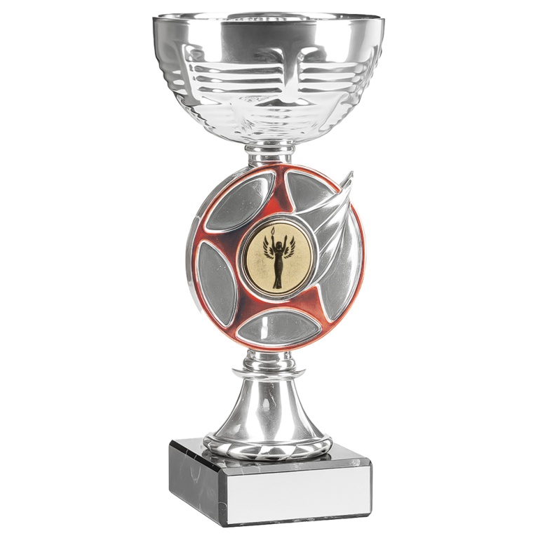 Bright Silver and Red  Cup Trophy  in 3 sizes