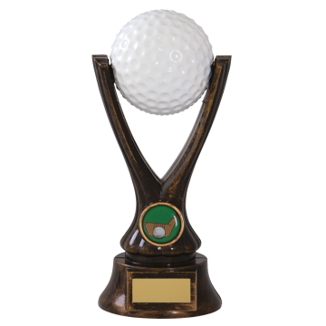 Golf Ball Award in Antique Gold with Ball on Stand