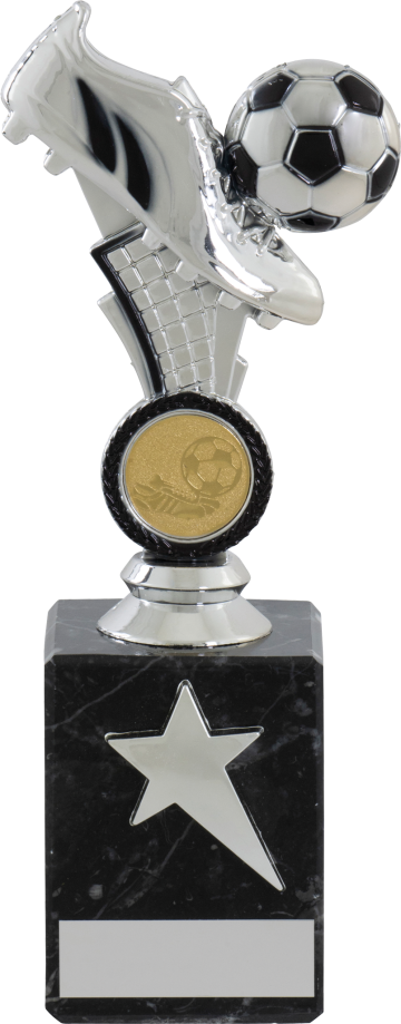 Bright Silver Football Boot and ball with Marble Base for 1" centre 3 sizes