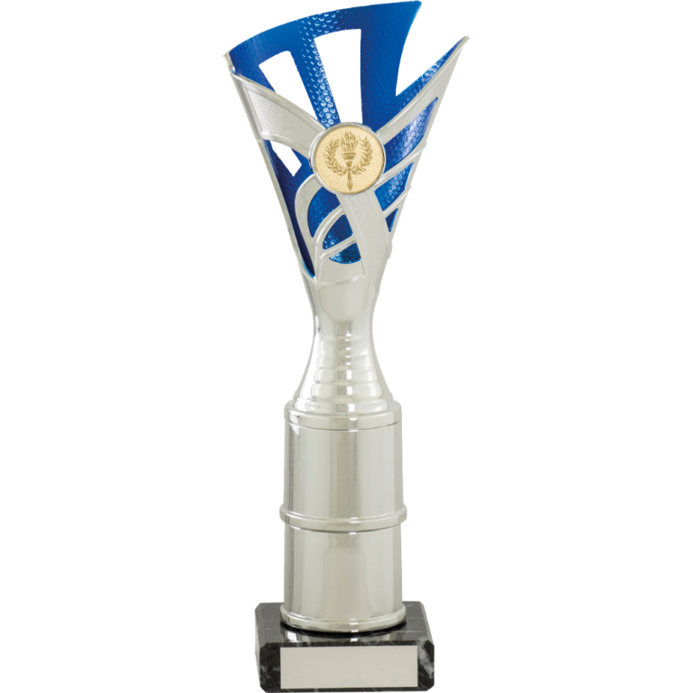 All Activity in Bright Silver with Blue Trim on Marble Base in 5 sizes