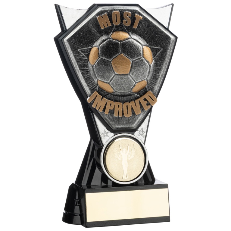 Two Tone  Stand Ant.Silver and Black Football Most Improved Player 4 sizes